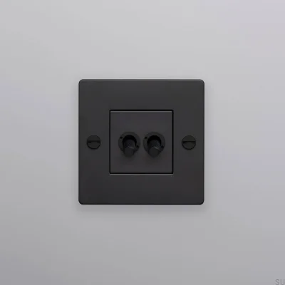Interruptor duplo sem logotipo Cross 1G Aço Preto Padrão Europeu