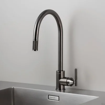 Torneira de cozinha extensível Linear em latão cor de chumbo com conector britânico