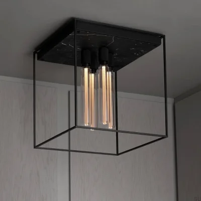 Luminária de teto Caged Cross 4.0 em aço com detalhes em mármore preto