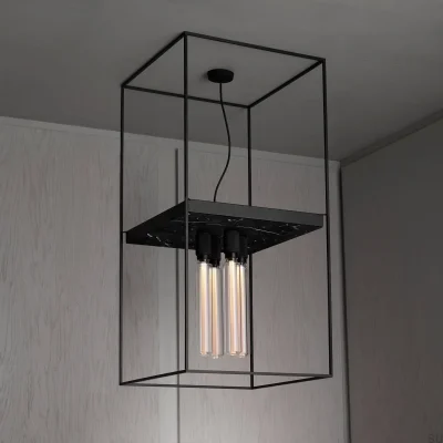 Luminária de teto Caged Cross 4.0 em aço com detalhes em mármore preto