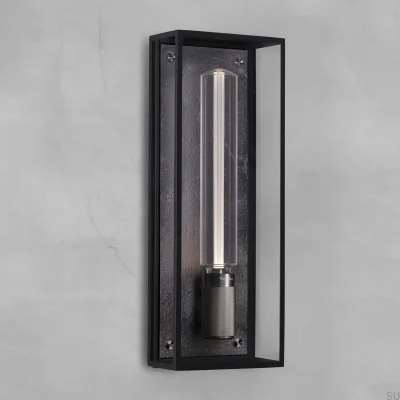 Luminária de parede em aço cor de chumbo com gaiola para uso úmido