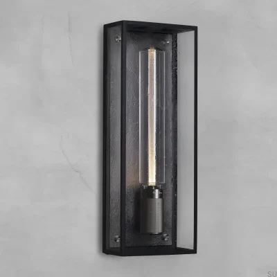 Luminária de parede em aço cor de chumbo com gaiola para uso úmido