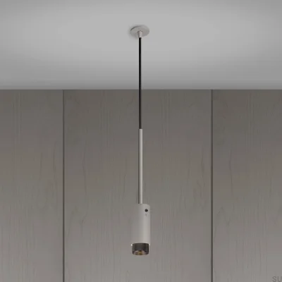 Luminária pendente Exhaust Cross, cinza aço com detalhes em bronze queimado.