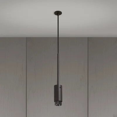 Luminária pendente Exhaust Cross, em aço grafite com detalhes em bronze queimado.