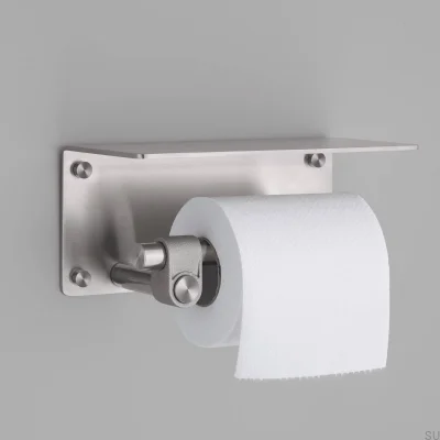 Porta-papel higiênico em aço fundido prateado com prateleira