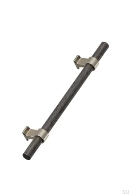 Puxador retangular para móveis Bond Wood 2x544, em madeira de carvalho preta com detalhes em dourado escovado.