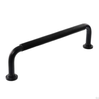 Puxador de móvel oblongo LS 1353 96 preto com couro preto