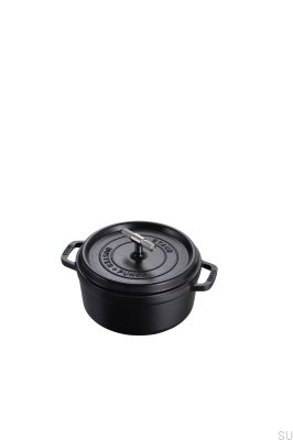 Panela Cocotte Staub de 3,7 L em aço preto com cabo prateado serrilhado