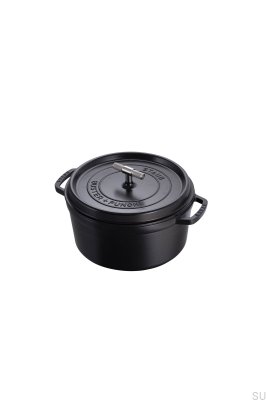 Panela Cocotte Staub de 6,7 litros em aço preto com cabo prateado serrilhado