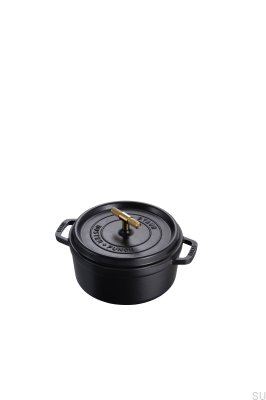 Panela cocotte Staub de 3,7 L em aço preto com alça serrilhada em latão