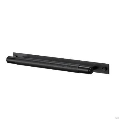 Puxador longo para móveis com placa transversal em aço 325 preto.
