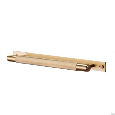Puxador longo para móveis com placa transversal 325 e almofada de latão.