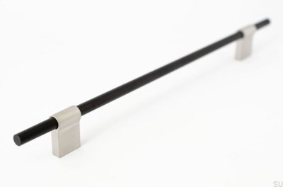 Puxador de móvel retangular Line Mix 224 Metal preto com aço escovado