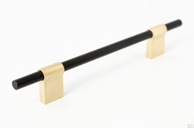 Puxador de móvel alongado Line Mix 128 Metal preto com latão escovado
