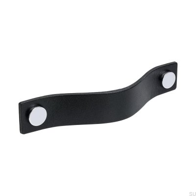 Puxador de móvel longo Loop 128, couro preto com cromo