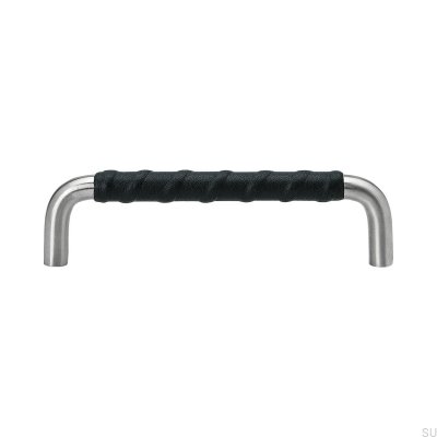 Puxador de móvel oblongo Ss-A 128 Aço, Couro Preto