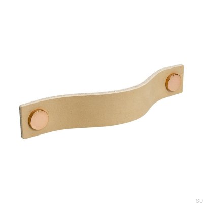 Puxador de móvel longo Loop 128, couro natural com cobre