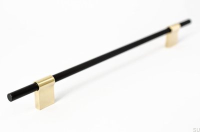 Puxador alongado para móveis Line Mix 224 Metal preto com latão polido