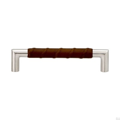 Puxador de móvel oblongo Padrão 12 128 Couro Marrom. Aço inoxidável
