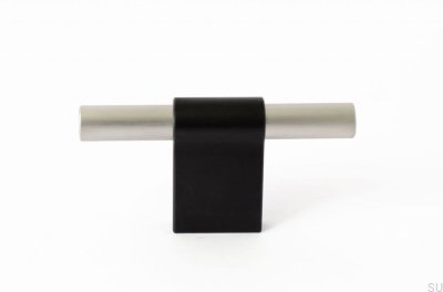 Botão para móveis T-Bar Line Mix 60 Metal preto com aço escovado