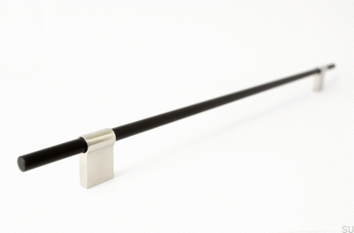 Puxador alongado para móveis Line Mix 342 Metal preto com aço polido