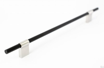 Puxador de móvel retangular Line Mix 224 Metal preto com aço polido