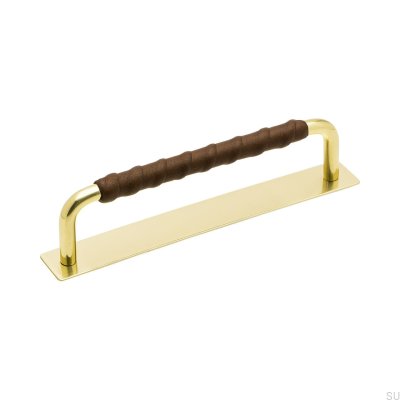Puxador de móvel alongado com almofada Royal Deluxe 128 Latão Castanho Couro