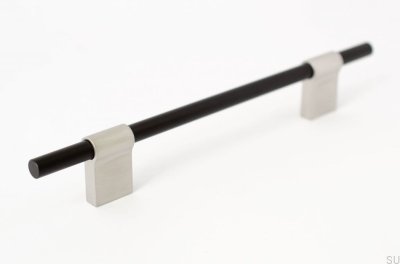 Puxador alongado para móveis Line Mix 128 Metal preto com aço escovado
