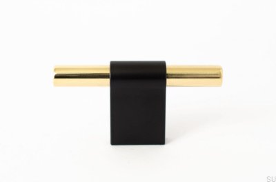 Botão para móveis T-Bar Line Mix 60 Metal preto com latão polido