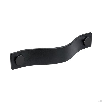 Puxador para móveis Loop 128, preto com couro preto