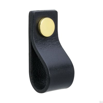 Puxador para móveis em couro Loop 65, preto e dourado