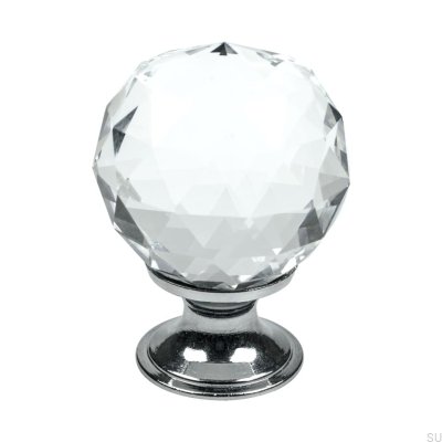 Puxador de diamante para móveis Vidro cortado com base prateada